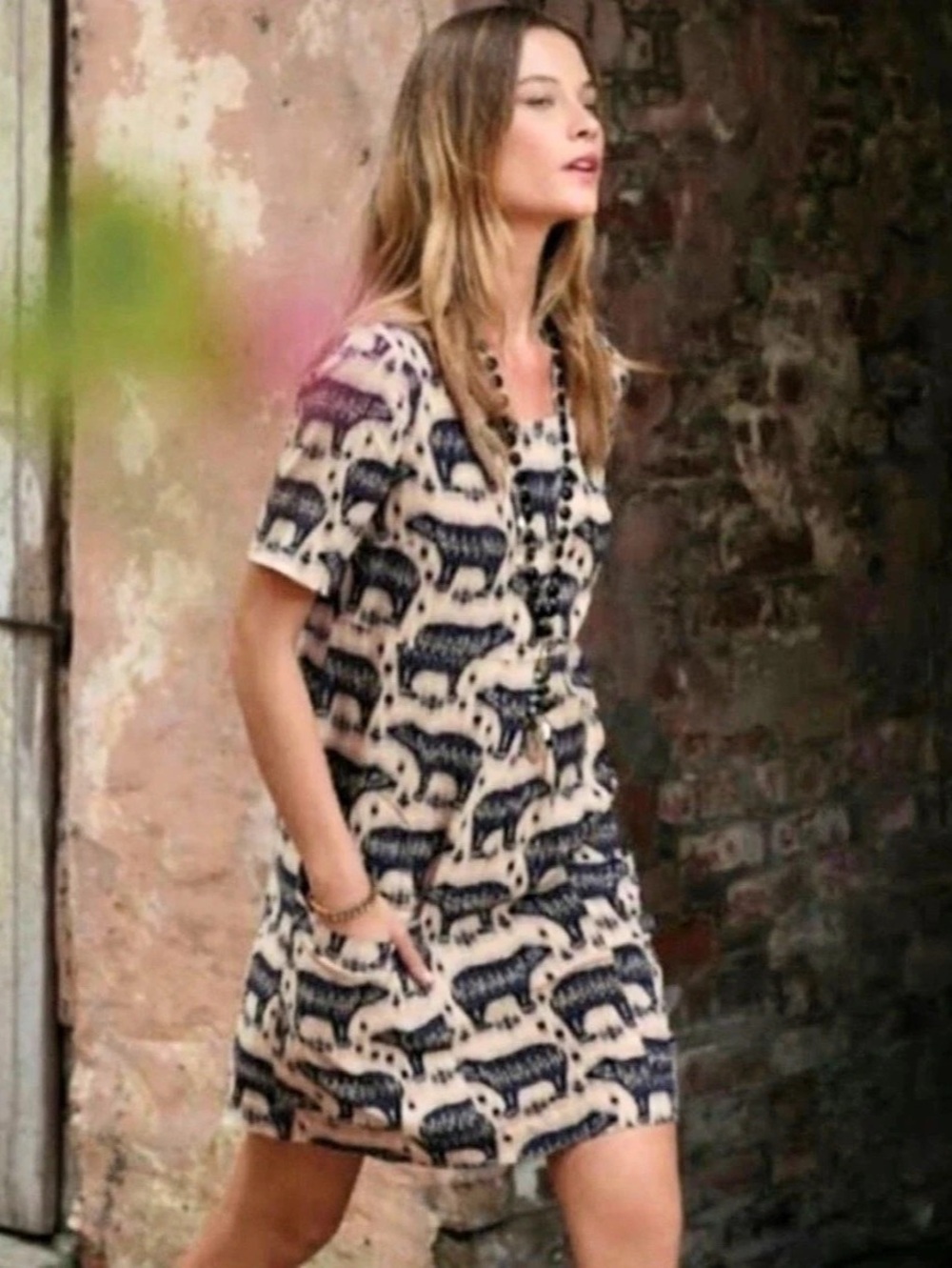 Maeve Zola Bear Print Shift Dress Pink & Black Size 8